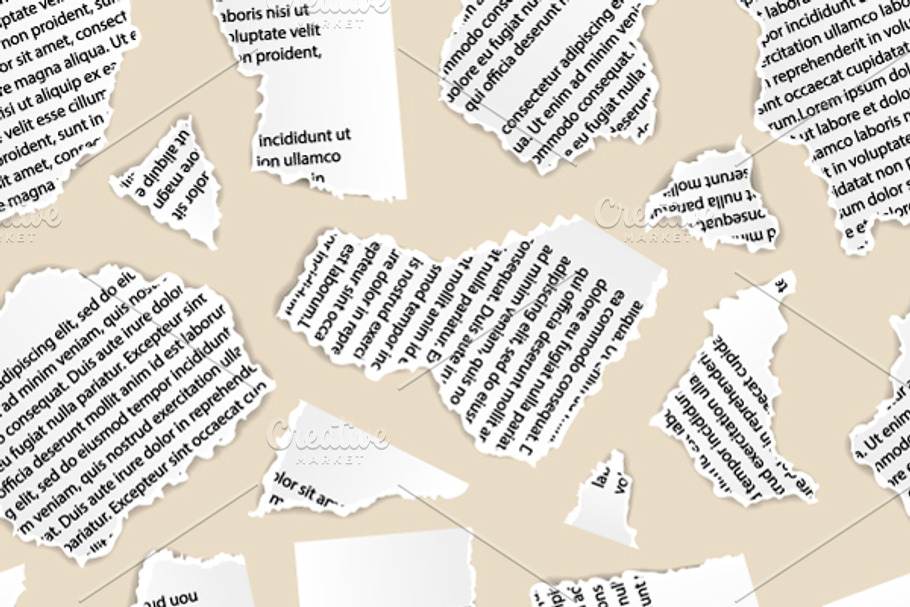 Torn paper pieces of text document