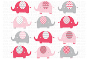 Girly Pink Grey Elephant ClipArt