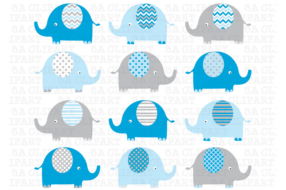 Blue Grey Elephant ClipArt in Illustrations - product preview 8