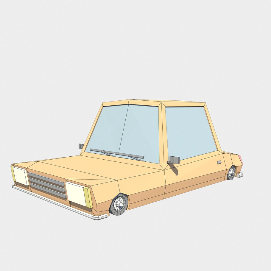 orange car low poly in Vehicles - product preview 3