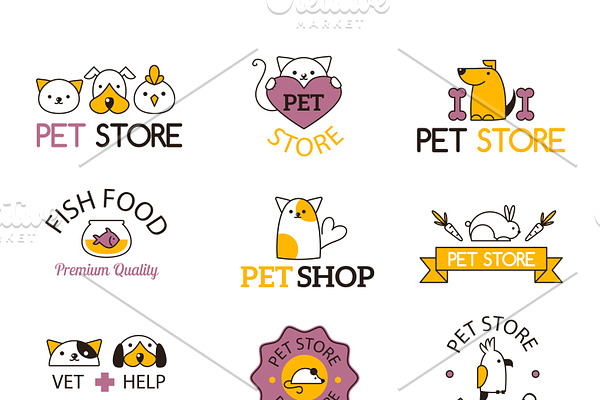 Logo for pet shop vector set