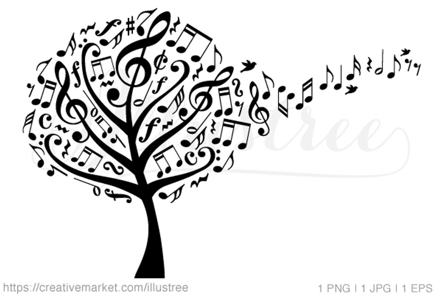 Music tree with flying notes, vector in Illustrations - product preview 8