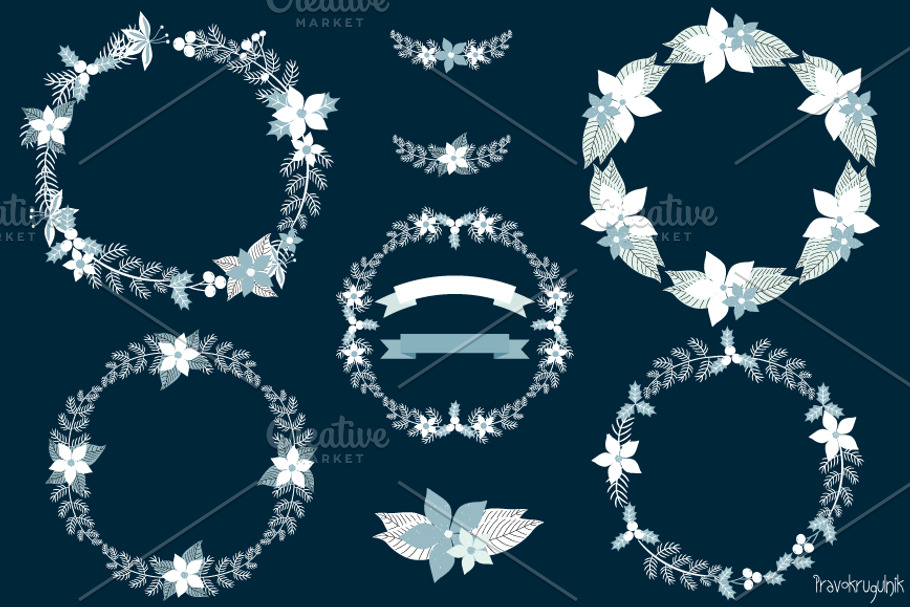 White Christmas wreaths clipart set in Illustrations - product preview 8