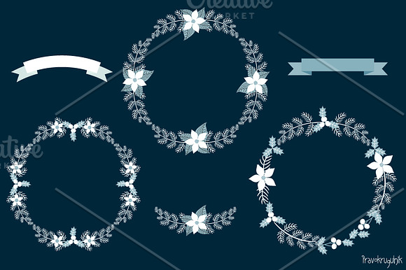 White Christmas wreaths clipart set in Illustrations - product preview 2