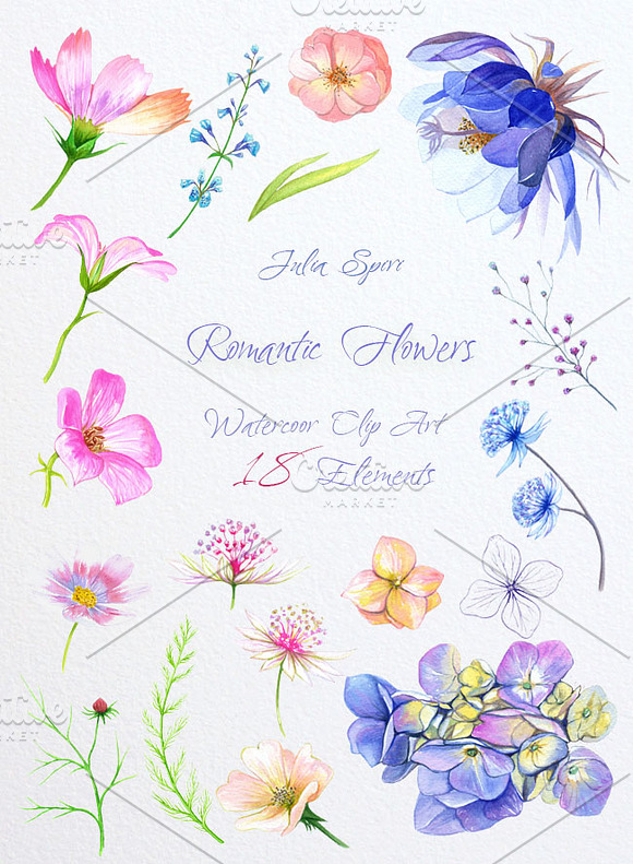 Watercolor Romantic Flowers in Illustrations - product preview 1