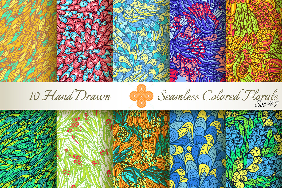 10 Colored Seamless Florals. Set #7 in Patterns - product preview 8