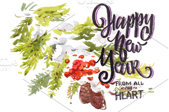 Christmas and New Year watercolors in Illustrations - product preview 1