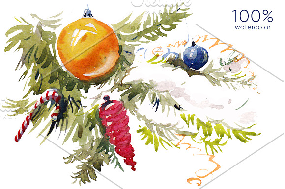 Christmas and New Year watercolors in Illustrations - product preview 2