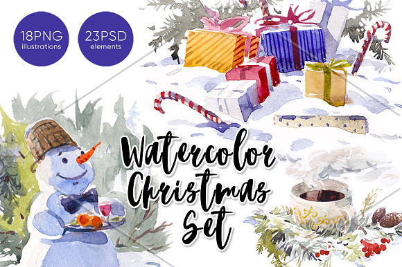 Christmas and New Year watercolors in Illustrations - product preview 5