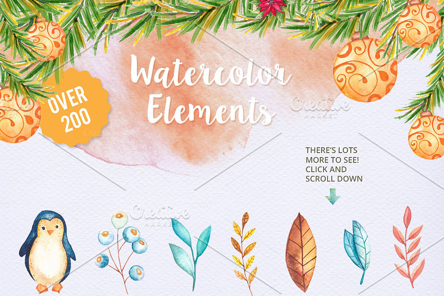 Watercolor Christmas Elements BUNDLE
