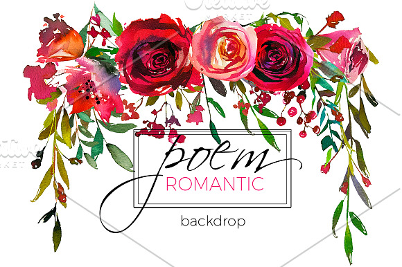 Red Magenta Watercolor Florals  in Illustrations - product preview 1