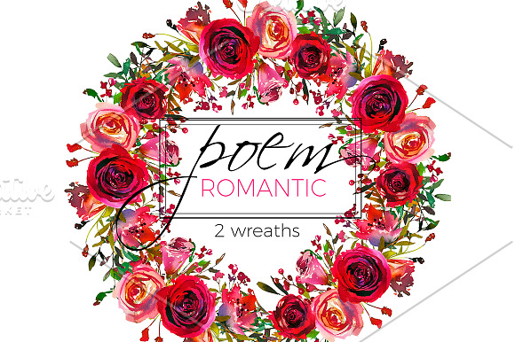 Red Magenta Watercolor Florals  in Illustrations - product preview 2