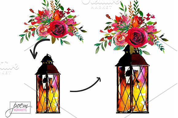 Red Magenta Watercolor Florals  in Illustrations - product preview 4