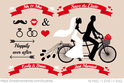 Wedding tandem bicycle, vector