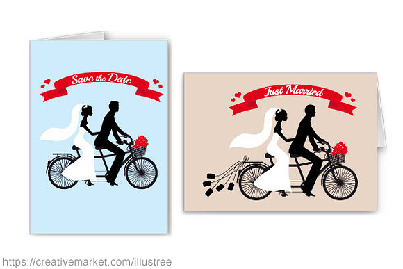 Wedding tandem bicycle, vector in Objects - product preview 1