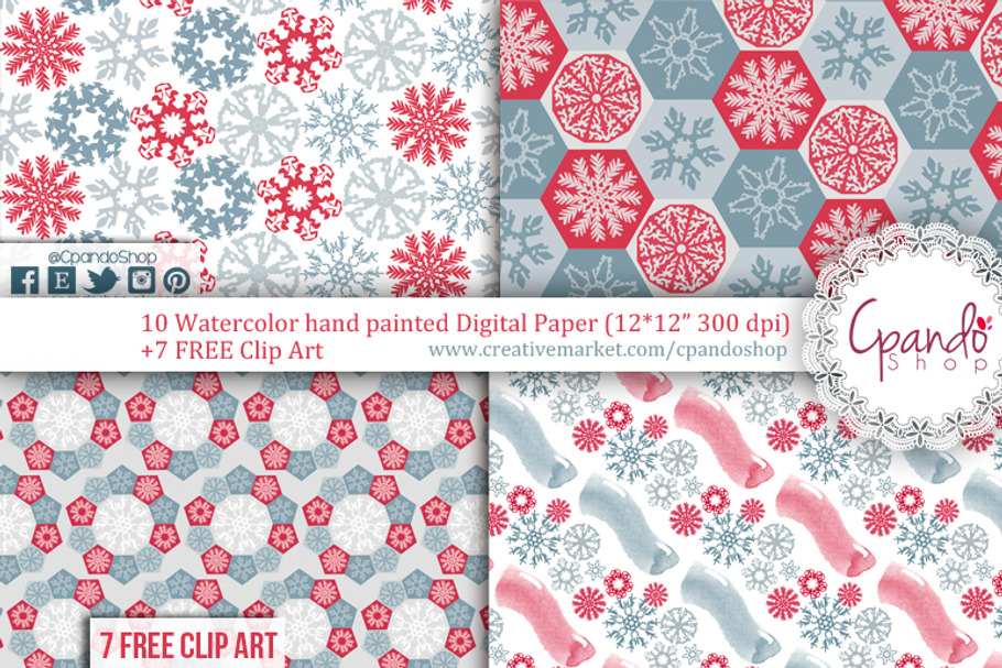 Blue and Red Christmas snowflakes  in Patterns - product preview 8