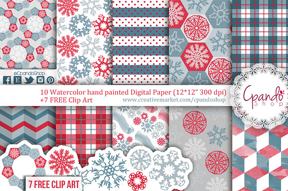 Blue and Red Christmas snowflakes  in Patterns - product preview 1