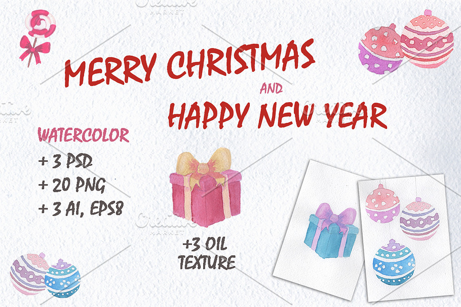Merry Christmas Watercolors set in Objects - product preview 8