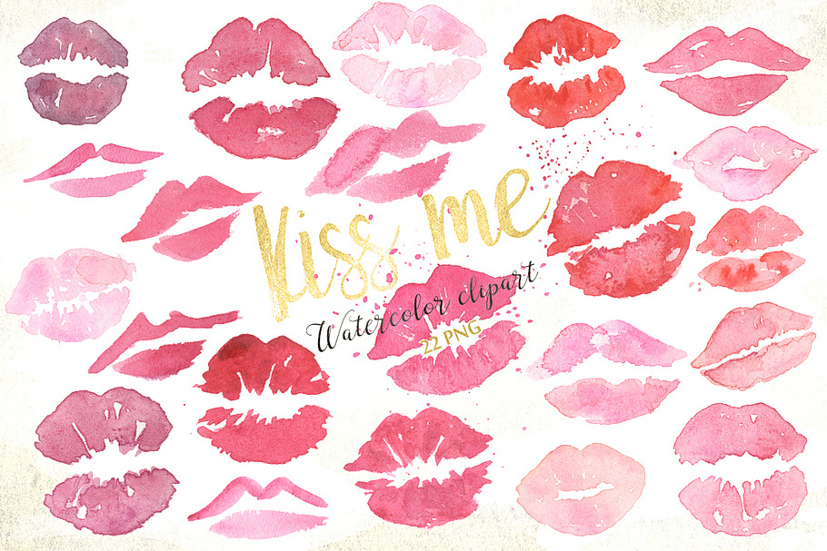 -50%OFF Kisses Valentine watercolor 