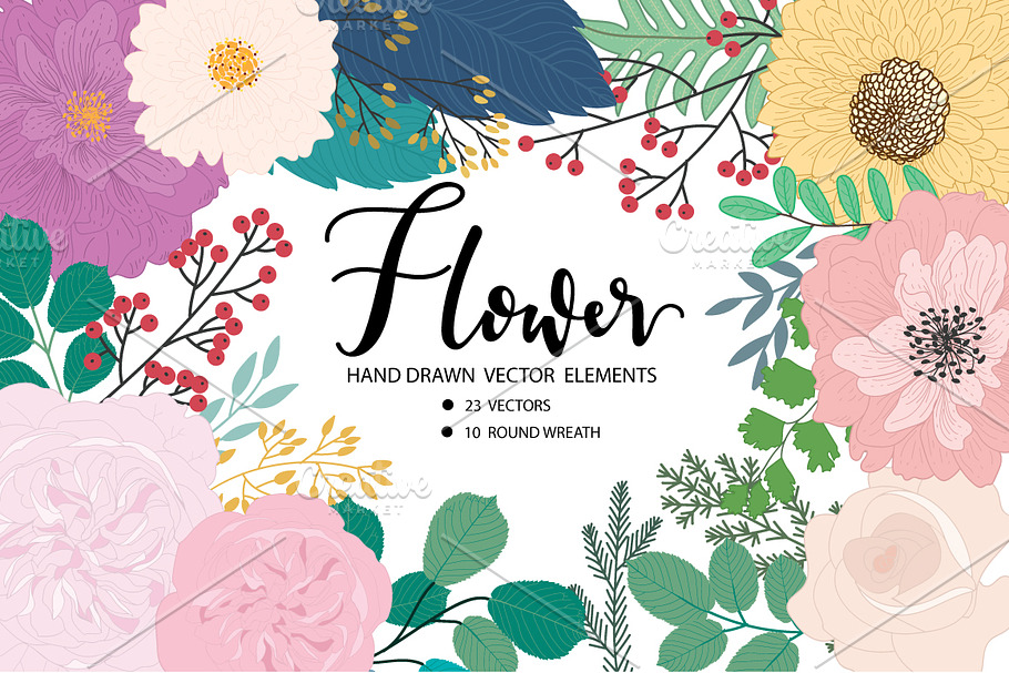 HAND DRAWN VECTOR Flower DIY Pack