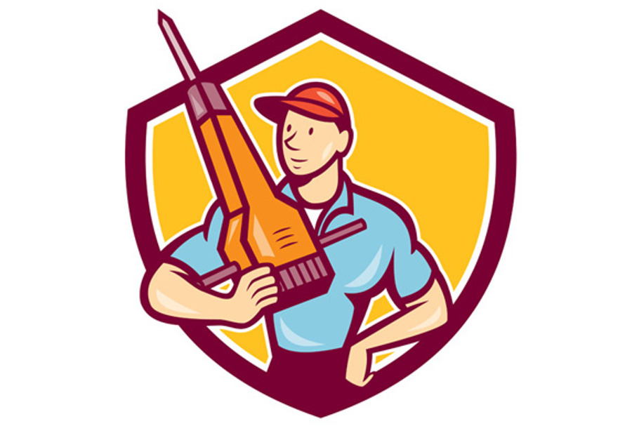 Construction Worker Jackhammer Shiel in Illustrations - product preview 8