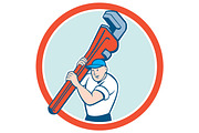 Plumber Carrying Monkey Wrench Circl