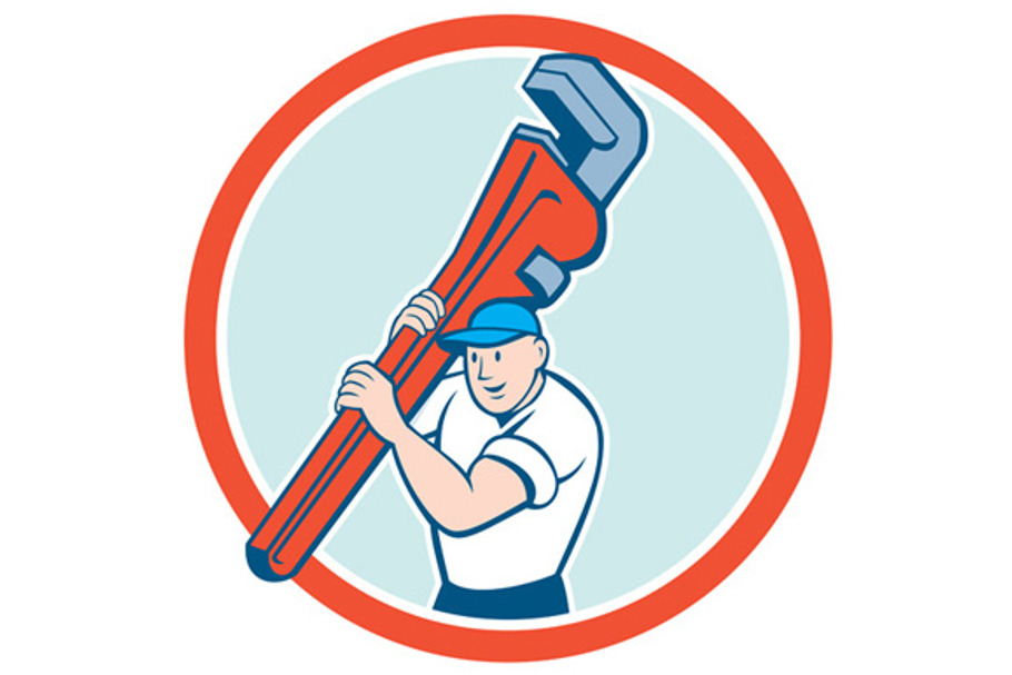 Plumber Carrying Monkey Wrench Circl in Illustrations - product preview 8