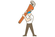 Plumber Carrying Monkey Wrench Carto