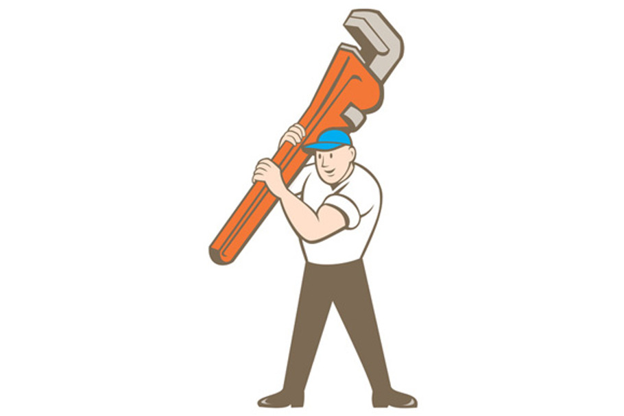 Plumber Carrying Monkey Wrench Carto in Illustrations - product preview 8