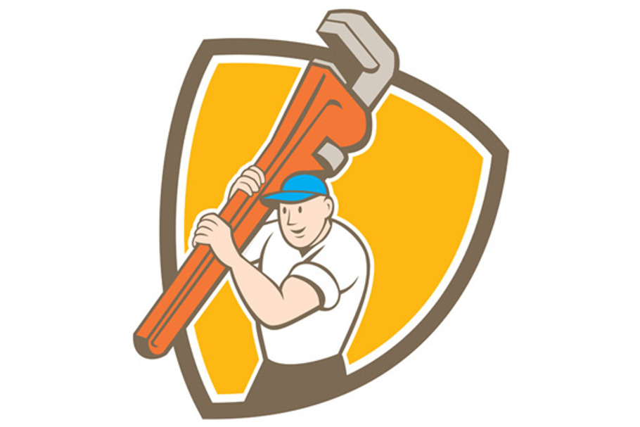 Plumber Carrying Monkey Wrench Shiel in Illustrations - product preview 8