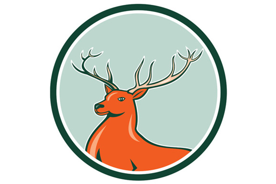 Red Stag Deer Side Circle Cartoon in Illustrations - product preview 8