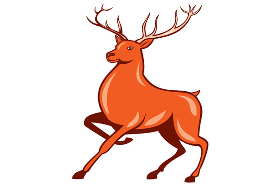 Red Stag Deer Side Marching Cartoon in Illustrations - product preview 8
