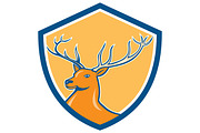 Red Stag Deer Head Shield Cartoon