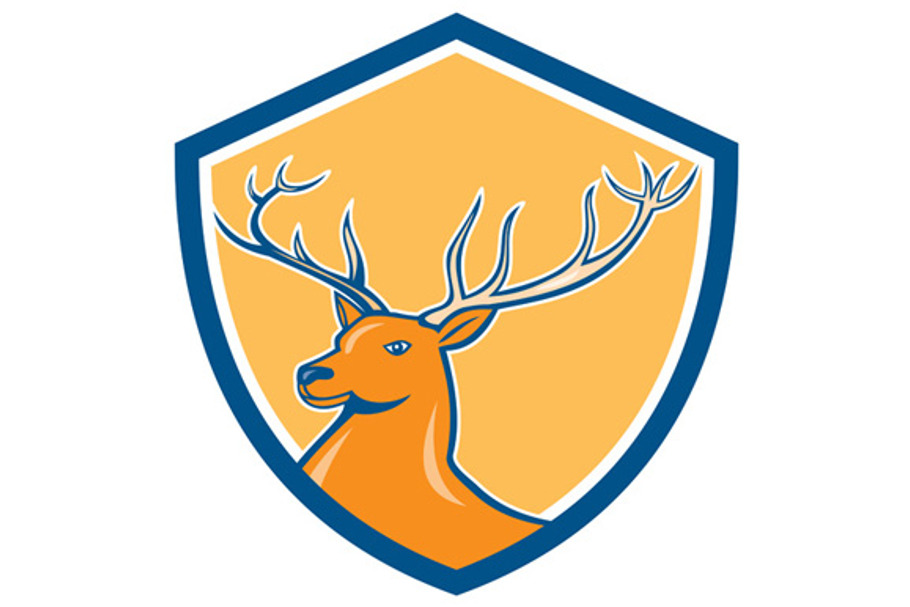 Red Stag Deer Head Shield Cartoon in Illustrations - product preview 8