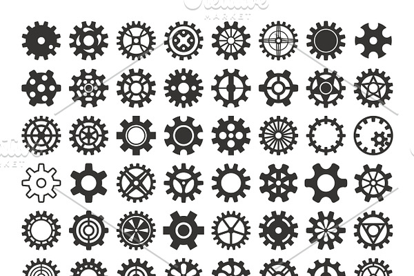 Vector black silhouette gears icons