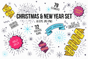 Christmas, new year flat posters set
