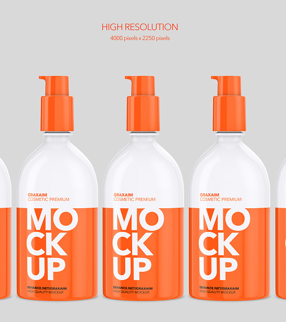 Plastic Cosmetic Pump Bottle 500ml in Product Mockups - product preview 3