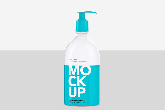 Plastic Cosmetic Pump Bottle 500ml in Product Mockups - product preview 2