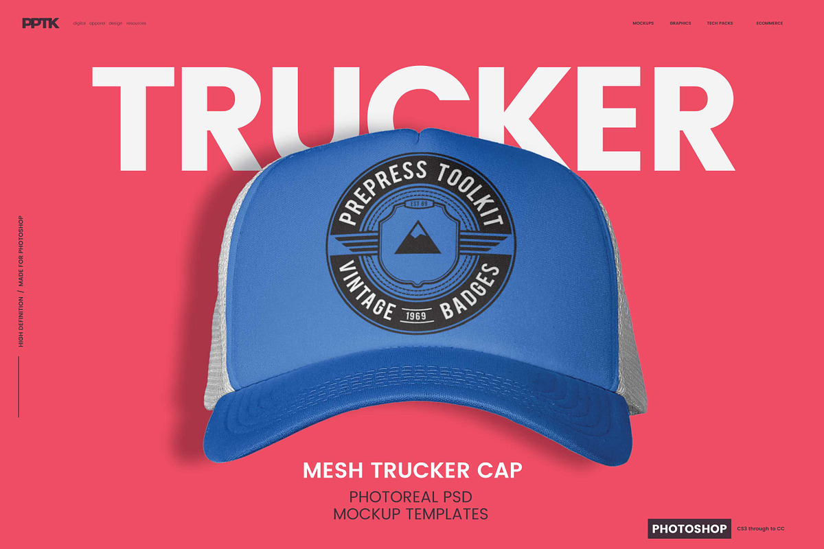 Trucker Cap Photoshop Template in Product Mockups - product preview 8