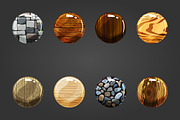 Set of wooden and stone buttons