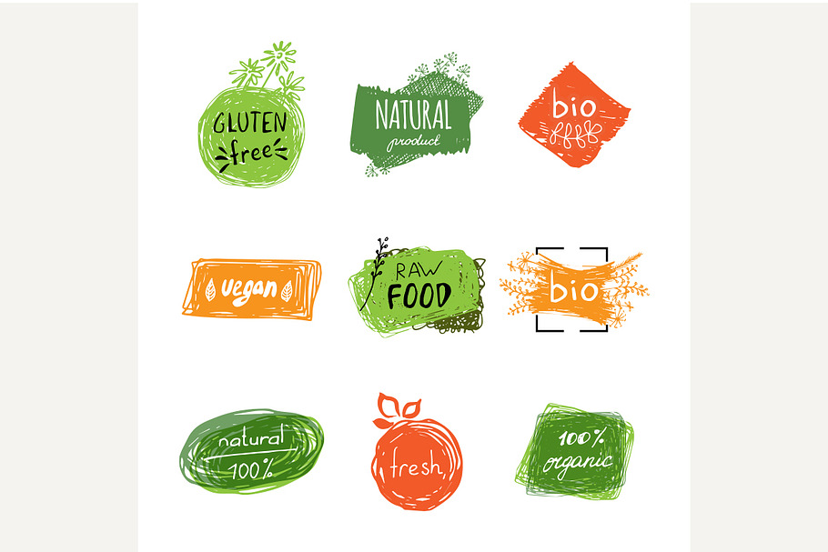 Set of bio, organic labels. in Objects - product preview 8