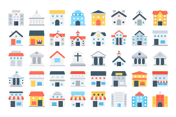 150 Flat Buildings Icons  in Graphics - product preview 2
