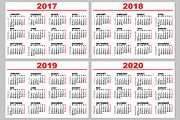 Set grid wall calendar for 2017-2020