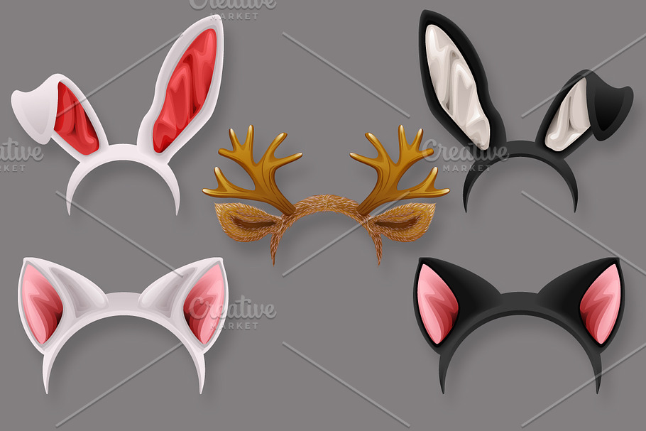 Cat, rabbit, deer antler ears mask in Illustrations - product preview 8