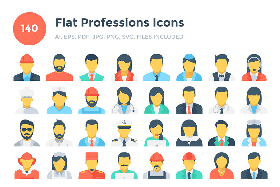 140 Flat Professions Icons 