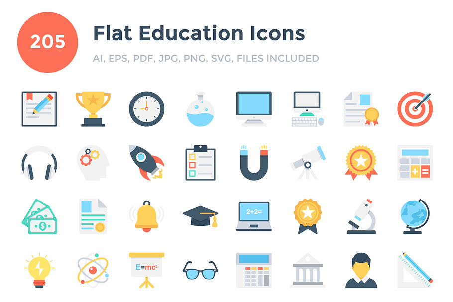 205 Flat Education Icons 