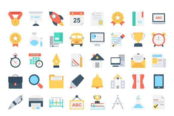 205 Flat Education Icons  in Icons - product preview 3