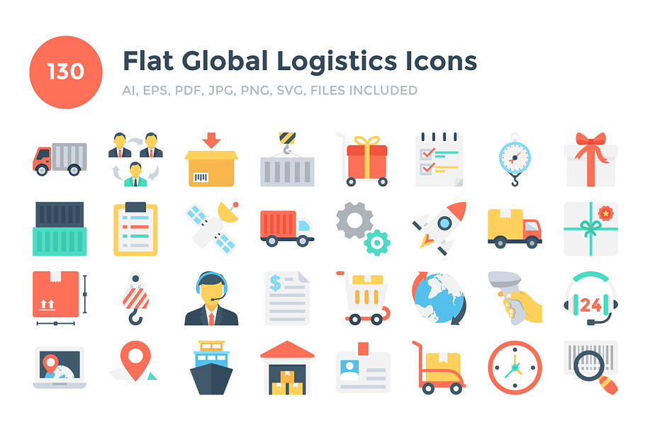 130 Flat Global Logistics Icons 