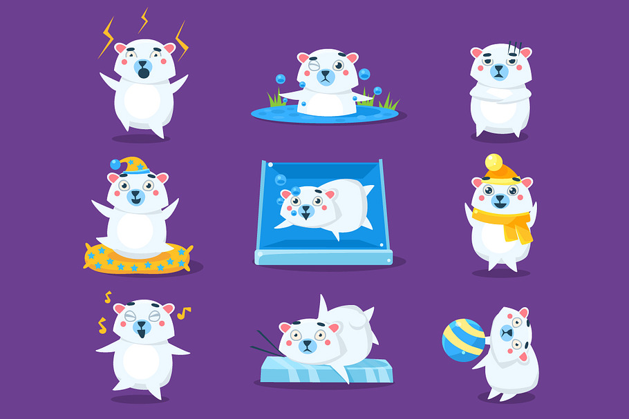 Polar Bear Different Emotions in Illustrations - product preview 8