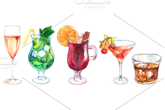 Download Watercolor exotic cocktail set | Custom-Designed Illustrations ~ Creative Market